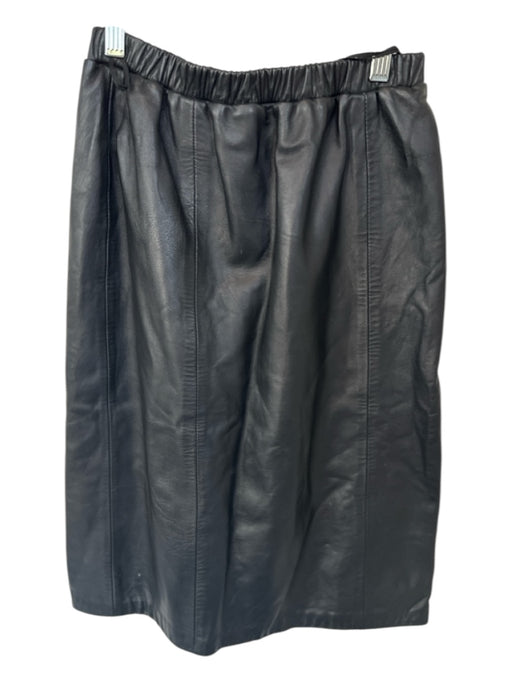 Size 6 Black Leather Elastic Waist A Line Midi Skirt Black / 6