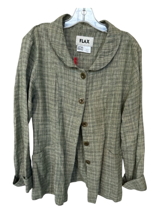 Flax Size S Green & Black Linen Long Sleeve Plaid Buttons Jacket Green & Black / S