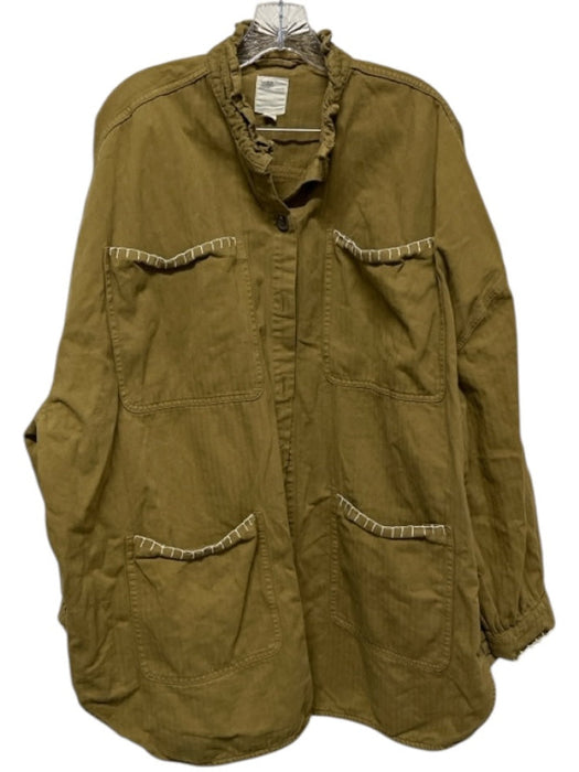 Seventy + Mochi Size M/L Olive Green & White Print Cotton Ruffle Collar Coat Olive Green & White Print / M/L