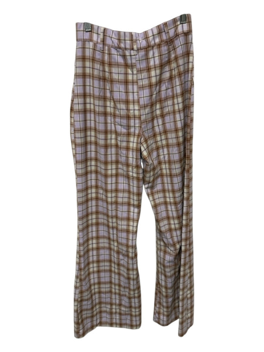 Free People Size 6 Purple & Brown Polyester High Waist Plaid Wide Leg Pants Purple & Brown / 6