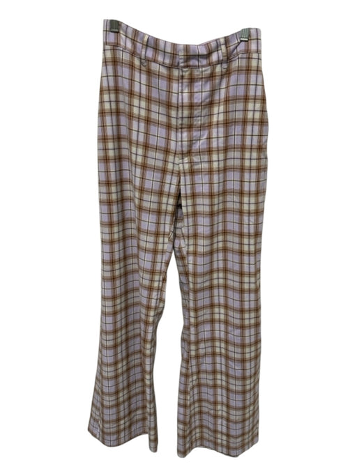 Free People Size 6 Purple & Brown Polyester High Waist Plaid Wide Leg Pants Purple & Brown / 6