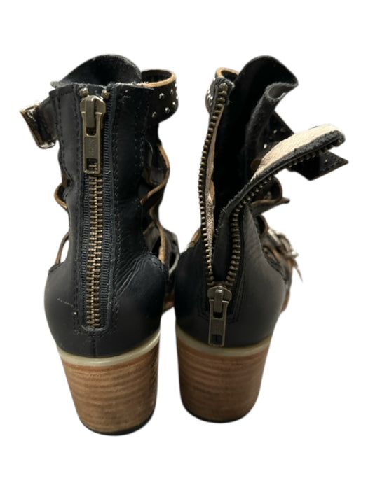 Free Bird Shoe Size 7 Black & Brown Leather Studded Block Heel Cut Outs Booties Black & Brown / 7