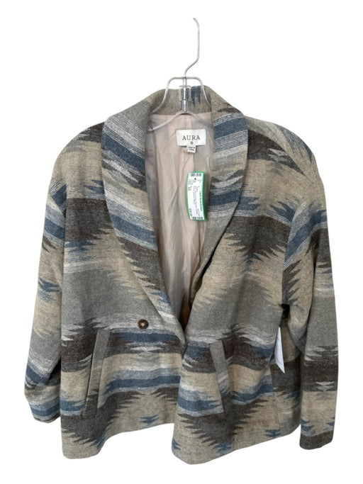 Aura Size XS Blue & Taupe Polyester Double Breast Western Jacket Blue & Taupe / XS