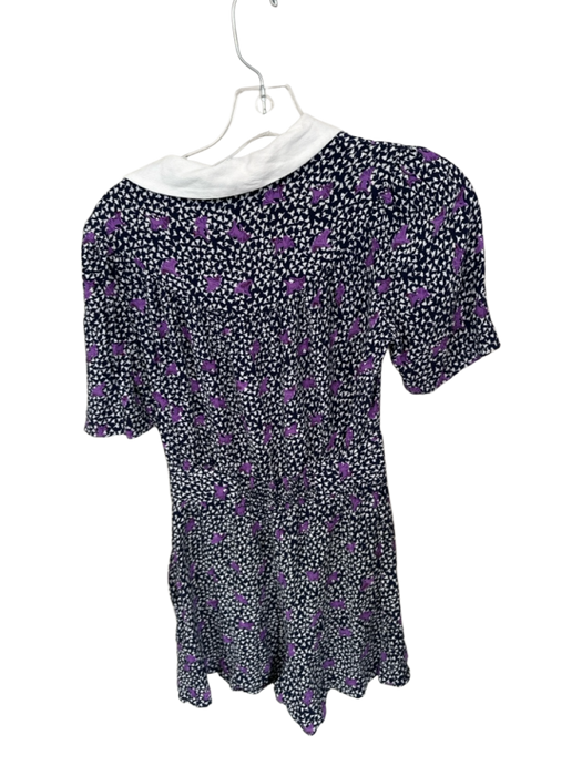 Maje Size 36 Navy & Purple Short Sleeve Leaves Collar Romper Navy & Purple / 36