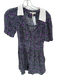 Maje Size 36 Navy & Purple Short Sleeve Leaves Collar Romper Navy & Purple / 36