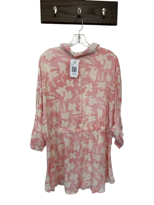 L Space Size M/L Pink & White Rayon Long Sleeve Flowers Elastic Waist Dress Pink & White / M/L