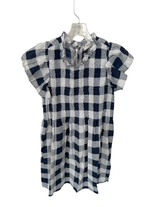 Sea New York Size XS White & Navy Cotton Flutter Sleeves Checkered Smocked Dress White & Navy / XS