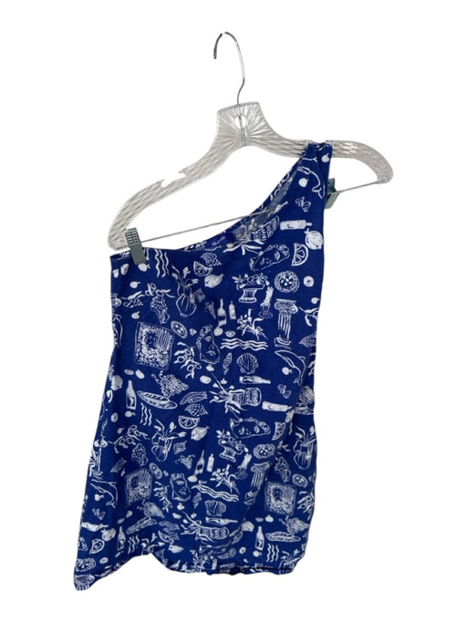 Madewell x Lisa Says Gah Size 4 Blue & White Linen One Shoulder Greek Dress Blue & White / 4