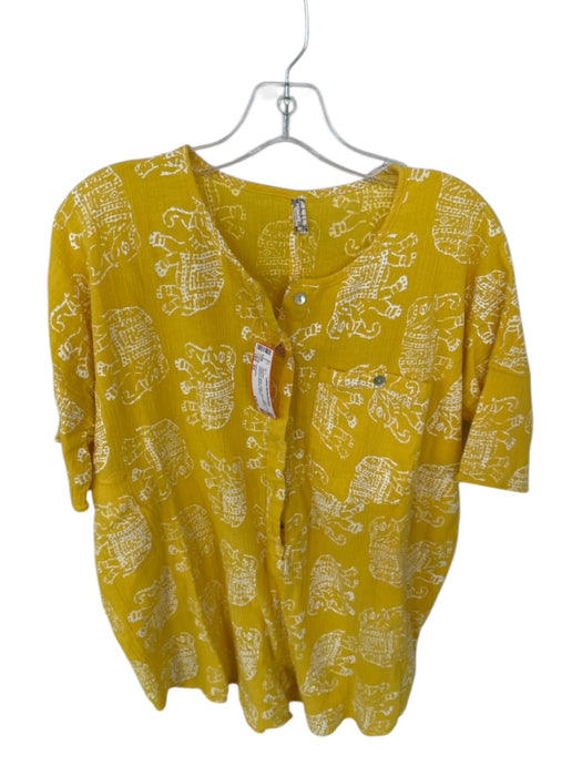 Intimately Size XS Yellow & White Cotton Short Sleeve Elephant Buttons Romper Yellow & White / XS