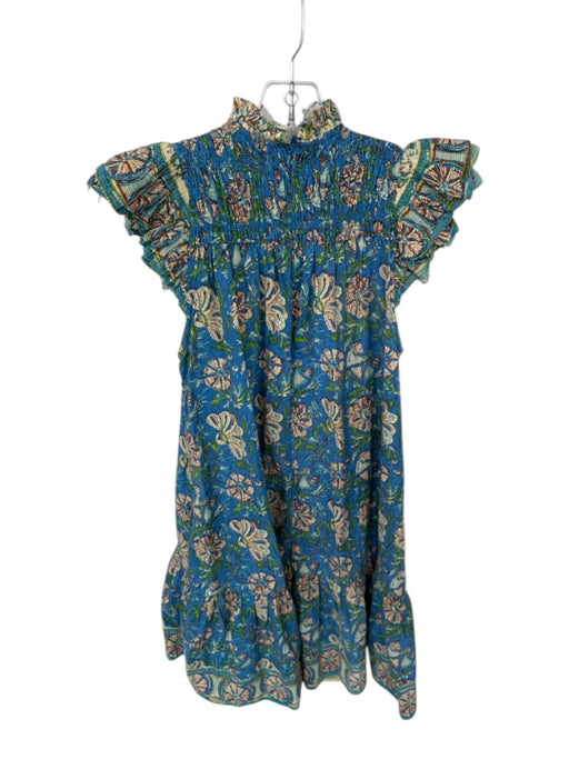 Love The Label Size S Blue & Green Cotton Flutter Sleeves Botanical Dress Blue & Green / S