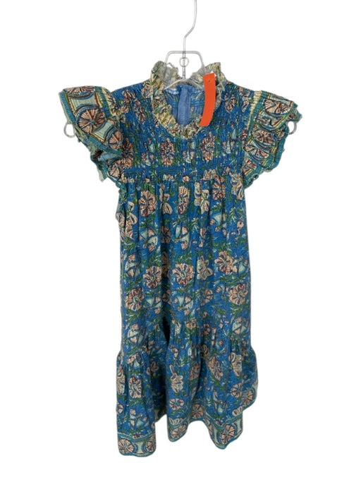 Love The Label Size S Blue & Green Cotton Flutter Sleeves Botanical Dress Blue & Green / S