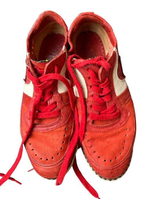 A.S. 98 Shoe Size 38 Red & White Leather Perforated Athletic Sneakers Red & White / 38