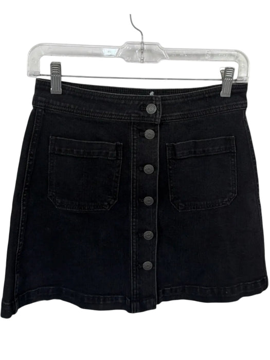 Madewell Size 0 Black Cotton Blend Button Down A Line Denim Skirt Black / 0