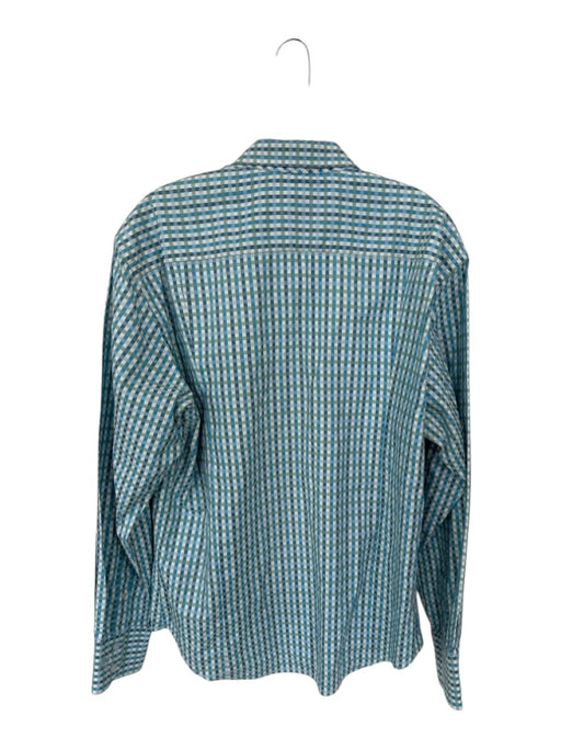 Robert Graham Size L White, Blue & Green Print Cotton Checkered Button Up Shirt White, Blue & Green Print / L