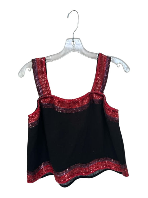 Queen of Sparkles Size M Black & Red Cotton Blend Sequin Tank Scallop Hem Top Black & Red / M