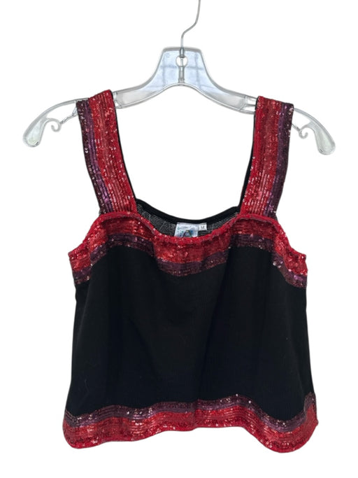 Queen of Sparkles Size M Black & Red Cotton Blend Sequin Tank Scallop Hem Top Black & Red / M