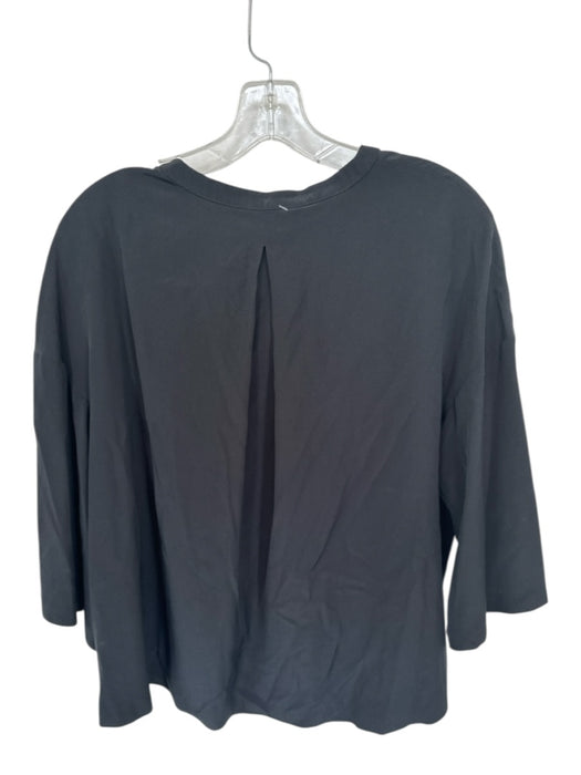 Tibi Size Est xl Black Silk 3/4 Sleeve Button Down Crop Back Pleat Blouse Black / Est xl