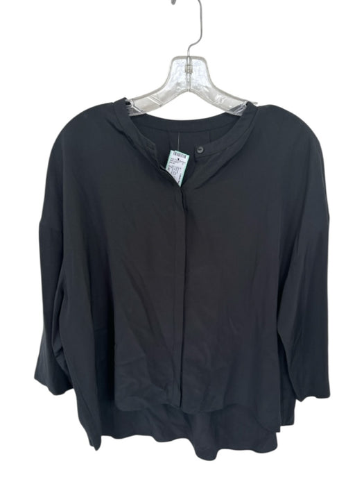Tibi Size Est xl Black Silk 3/4 Sleeve Button Down Crop Back Pleat Blouse Black / Est xl
