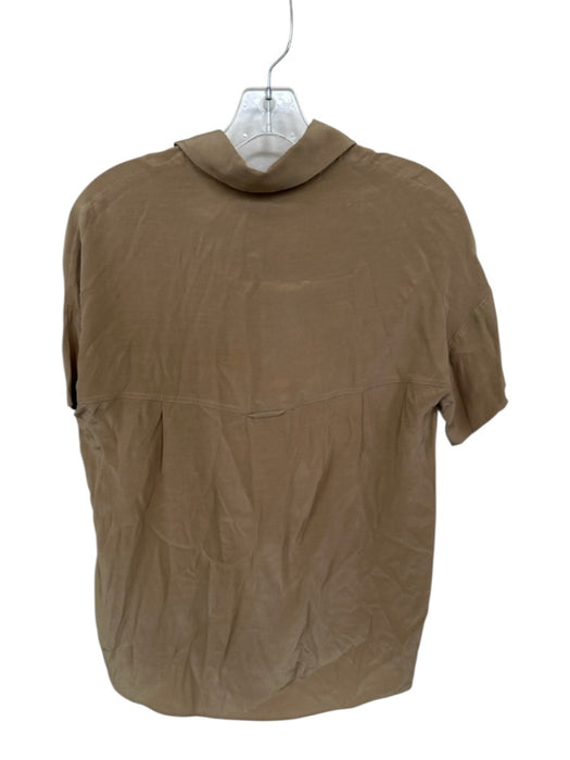 Massimo Dutti Size 2 Golden Beige Viscose Blend Short Sleeve Button Down Blouse Golden Beige / 2
