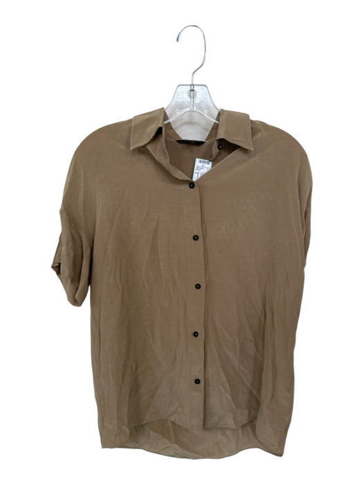 Massimo Dutti Size 2 Golden Beige Viscose Blend Short Sleeve Button Down Blouse Golden Beige / 2