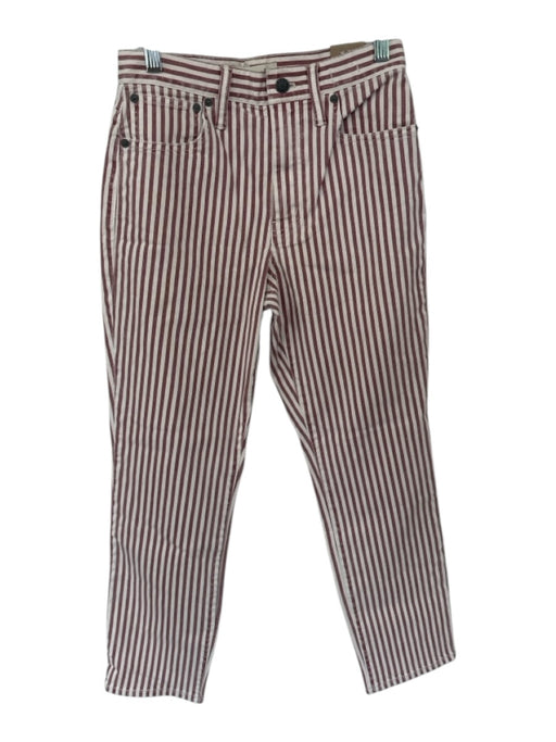 Madewell Size 24 Cream & Red Cotton Denim Stripe High Rise Boyfriend Crop Jeans Cream & Red / 24