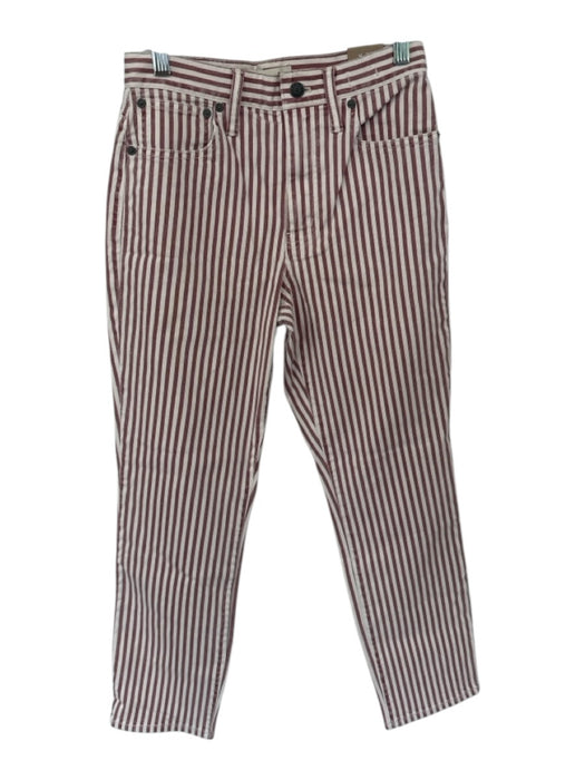 Madewell Size 24 Cream & Red Cotton Denim Stripe High Rise Boyfriend Crop Jeans Cream & Red / 24
