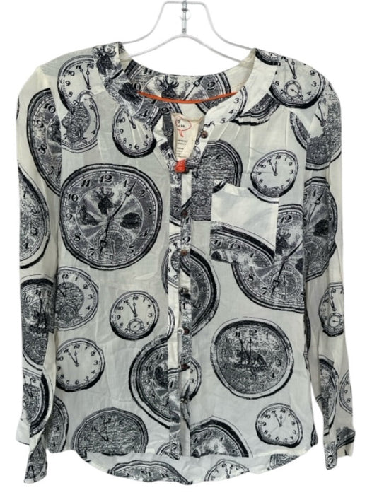 Conversations by Anthropologie Size 2 White & Black Rayon Long Sleeve Animal Top White & Black / 2