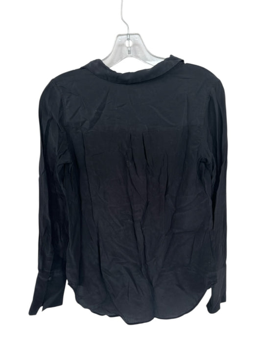 Boden Size 6 Black Silk Button Down Long Sleeve Rounded Collar Top Black / 6