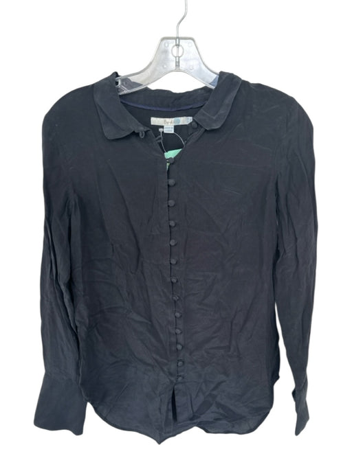 Boden Size 6 Black Silk Button Down Long Sleeve Rounded Collar Top Black / 6