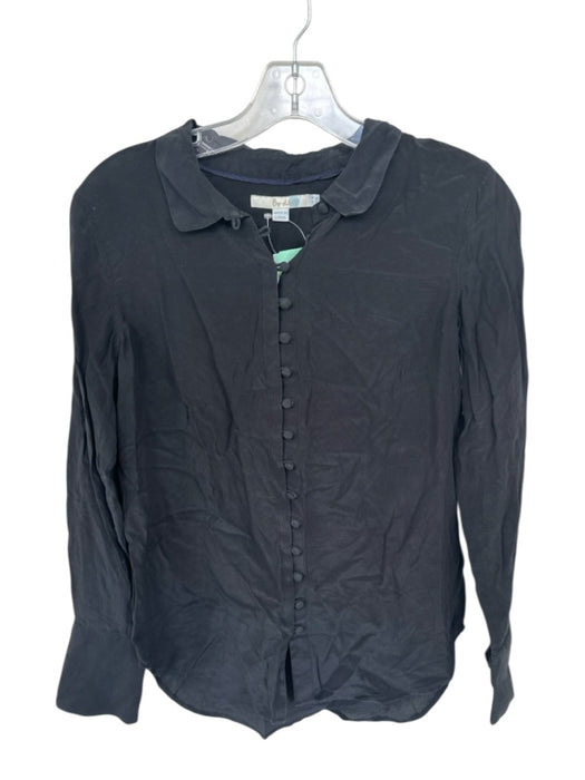 Boden Size 6 Black Silk Button Down Long Sleeve Rounded Collar Top Black / 6