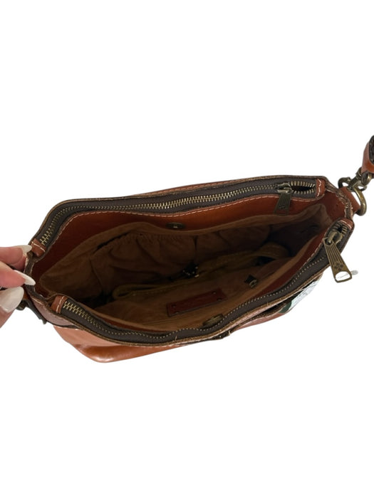 Patricia Nash Brown Leather Crossbody Pockets Zip & Snap Purse Brown