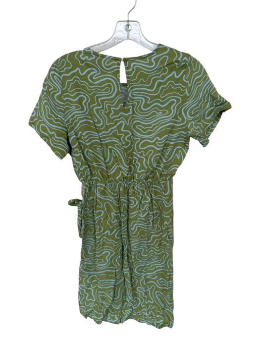 Compania Fantastica Size S Green & Blue Rayon Short Sleeve Wavy Lines Mini Dress Green & Blue / S
