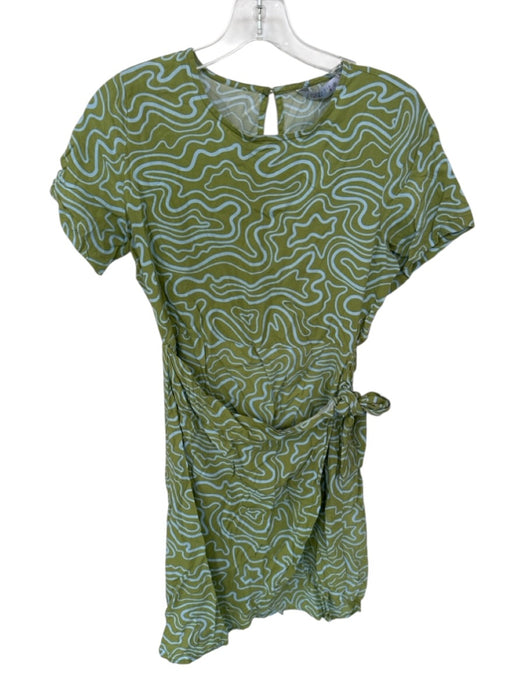 Compania Fantastica Size S Green & Blue Rayon Short Sleeve Wavy Lines Mini Dress Green & Blue / S