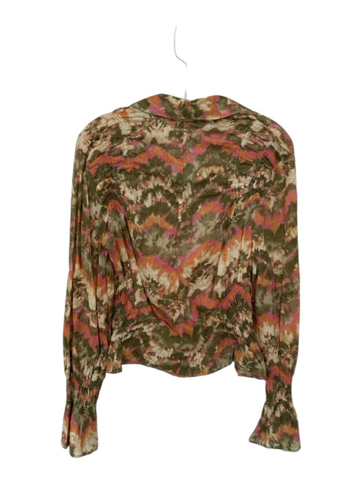 Love The Label Size XS Green & Cream Cotton Abstract Long Sleeve Button Down Top Green & Cream / XS