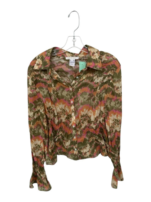 Love The Label Size XS Green & Cream Cotton Abstract Long Sleeve Button Down Top Green & Cream / XS