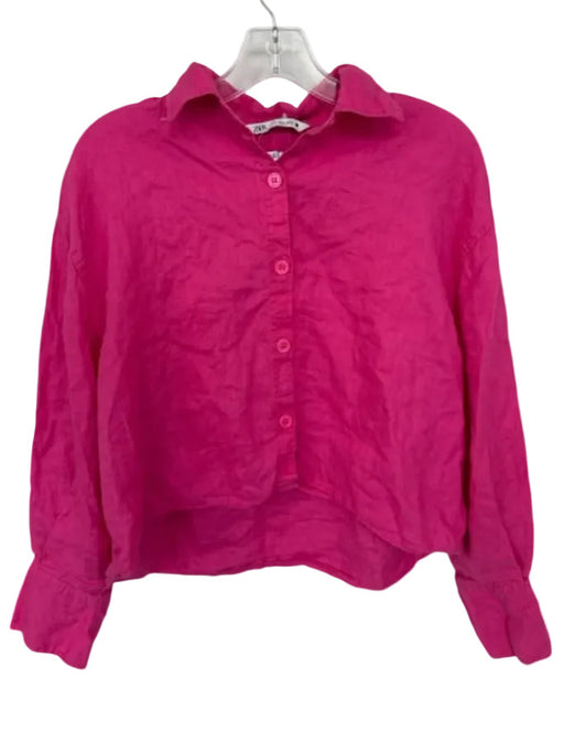 Zara Size S Hot pink Linen Button Down Boxy Crop Top Hot pink / S