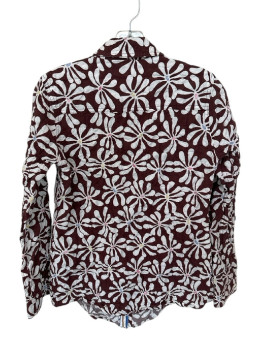 J Mclaughlin Size Est S Brown & White Cotton Flowers Long Sleeve Button Down Top Brown & White / Est S