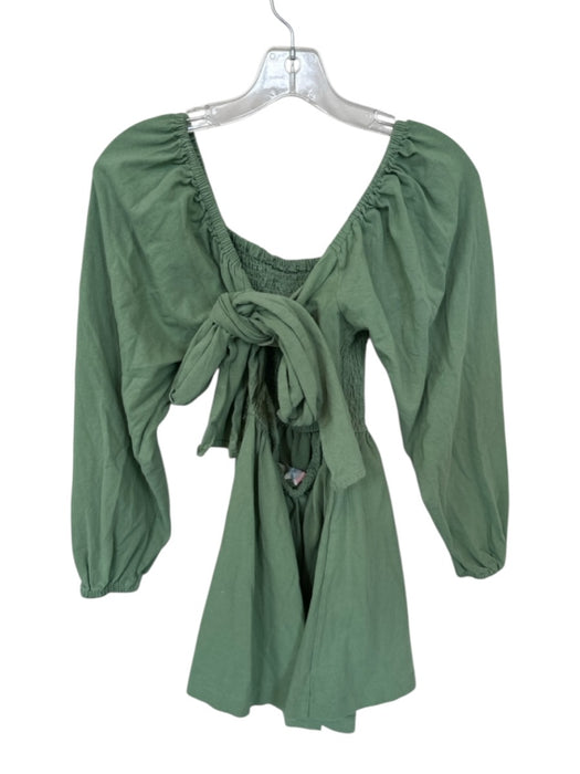 FP Beach Size XS Seafoam Green Cotton Long Sleeve Mini Open Back Back Tie Dress Seafoam Green / XS