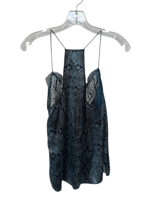 Cami NYC Size XS Blue & Black Silk Lace Spaghetti Strap Reptile print Camisole Blue & Black / XS