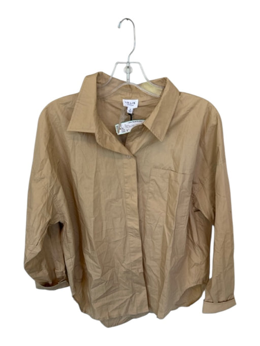 Le Lis Size S Tan Cotton Oversized Button Up Long Sleeve Boxy Blouse Tan / S