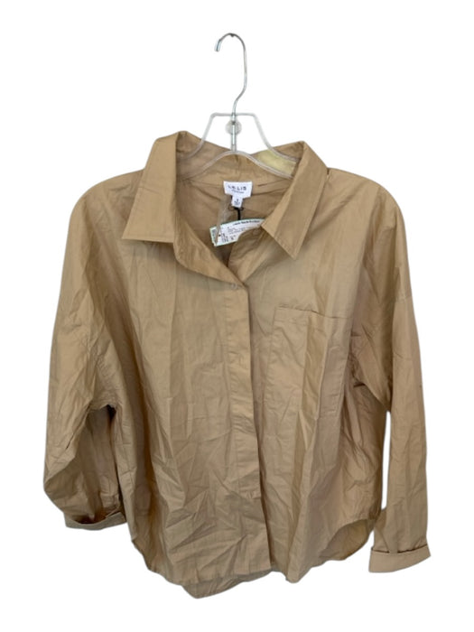 Le Lis Size S Tan Cotton Oversized Button Up Long Sleeve Boxy Blouse Tan / S
