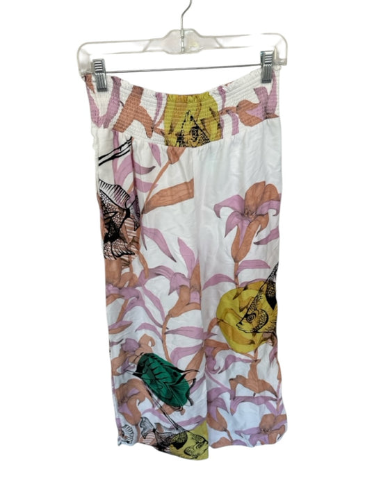 Maeve Size S White & Pink Viscose Elastic Waist Fish Botanical Flowy Leg Pants White & Pink / S