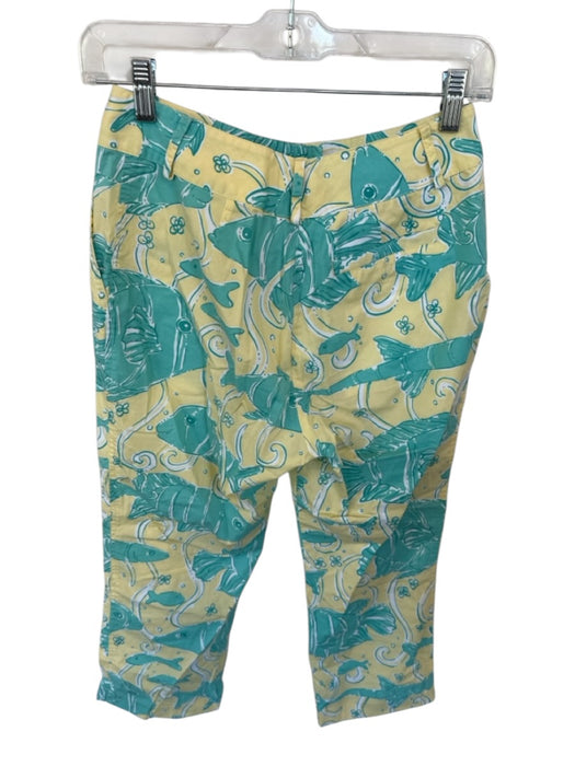 Lilly Pulitzer Size 4 Yellow & Teal Cotton Trouser Fish Print Straight Leg Pants Yellow & Teal / 4