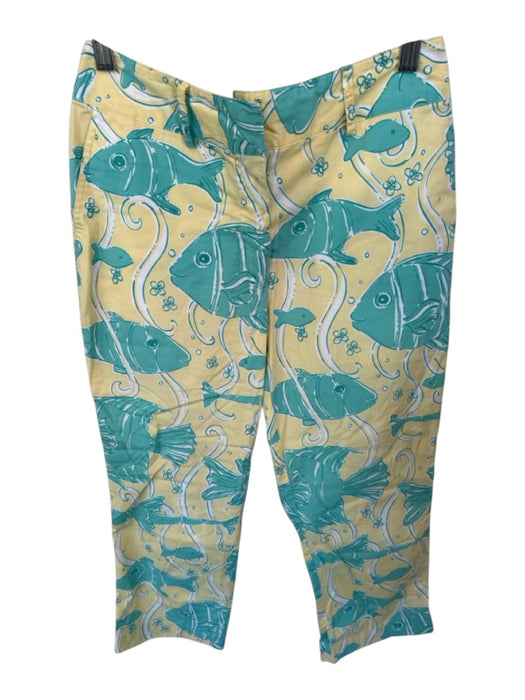 Lilly Pulitzer Size 4 Yellow & Teal Cotton Trouser Fish Print Straight Leg Pants Yellow & Teal / 4