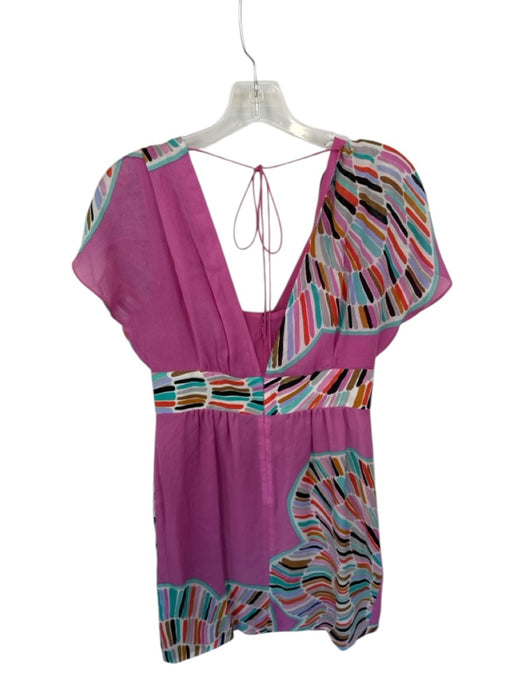 Tibi Size 6 Pink & Multi Silk Midi Abstract Floral Wrap Detail Dress Pink & Multi / 6