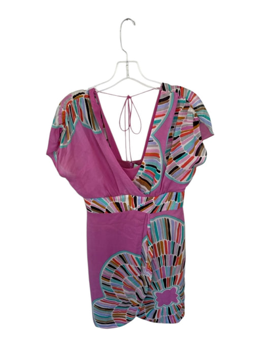 Tibi Size 6 Pink & Multi Silk Midi Abstract Floral Wrap Detail Dress Pink & Multi / 6
