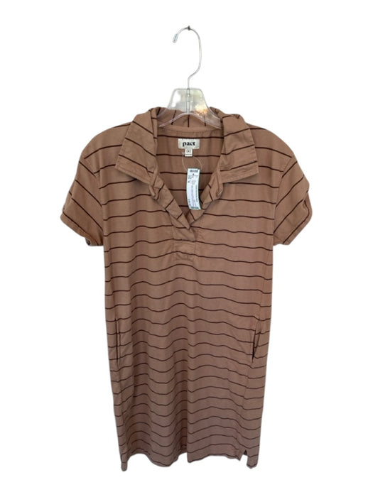 Pact Size M Tan & brown Organic Cotton Stripe V Neck T Shirt Dress Midi Dress Tan & brown / M
