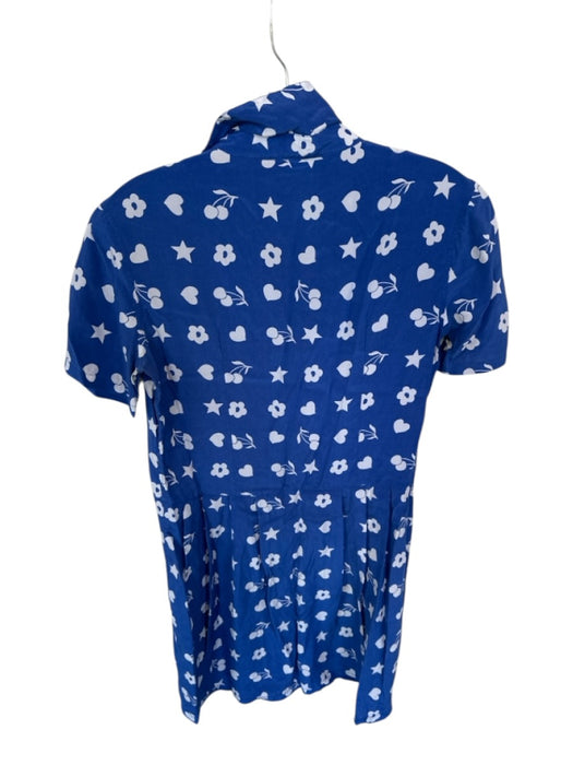 Equipment Femme Size XS Royal Blue & White Silk Short Sleeve Graphic Dress Royal Blue & White / XS