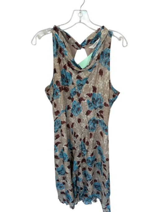 Joie Size 12 Tan, Brown & Blue Silk swiss dot Floral high neck Maxi Dress Tan, Brown & Blue / 12