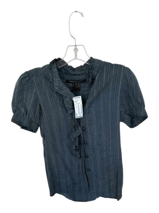 Marc Jacobs Size 0 Dark Gray Silk Stripe Short Sleeve Button Up Top Dark Gray / 0